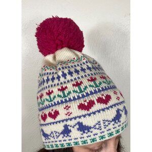 Stowe Woolens 100% Wool Non Itch Hem‎ Intarsia Winter Hat Made in Vermont USA